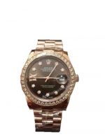 Clone Rolex Datejust Watch Rose Gold Brown Dial Star Diamond